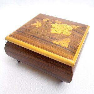 Italian Wood Inlay Vintage Jewelry Box Capri Pride Floral Marquetry Velvet Lined